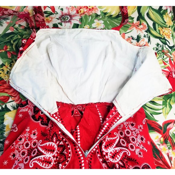1940s / 1950s RARE TRUE Vintage Novelty Bandana Print Cotton Dress RED Elephant - Picture 7 of 8